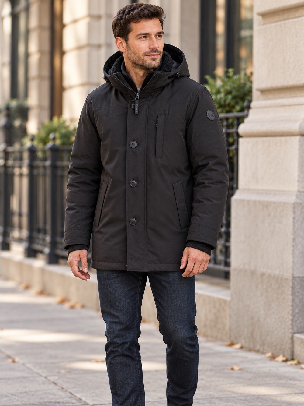 Calvin Klein S Black Winter Puffer Parka Hood Trim Mens Classic